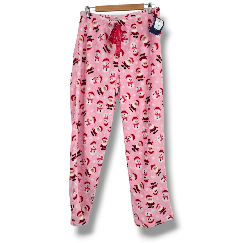 New Pillow Talk Pink Santa Snowman Fleece Pajama Pants Women Size Large